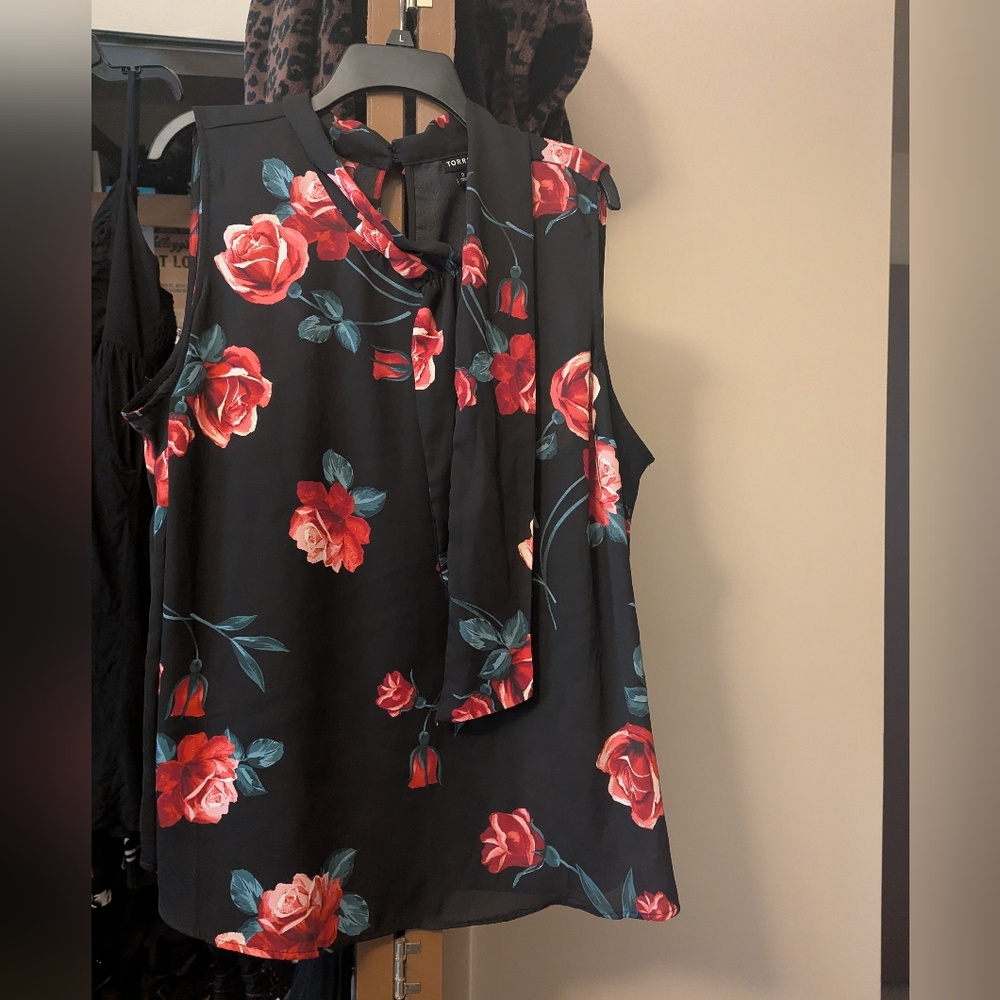 Torrid Black and Red Floral Blouse